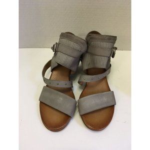 Miz Mooz NYC Grey 38 Farley Leather Buckle Demi Wedge Boho Zip Casual Occasion S